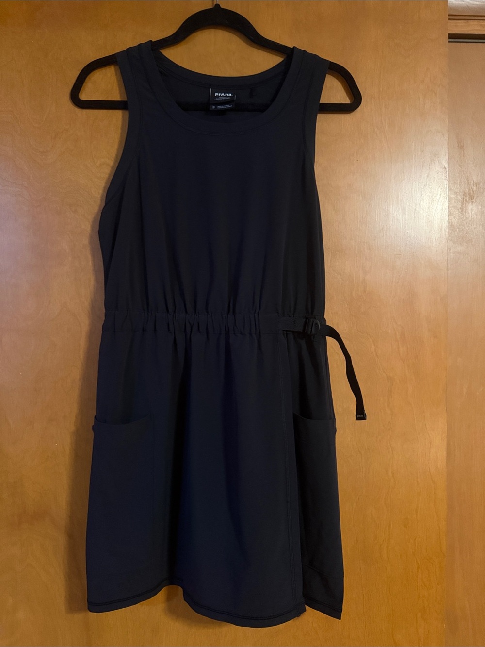Prana Black Sleeveless Drawstring Mini Dress